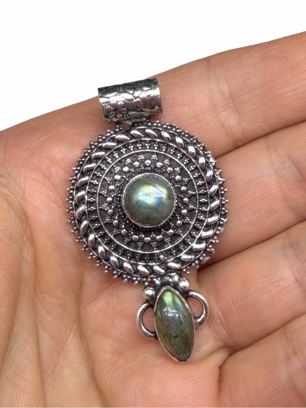 Labradorite Necklace Pendant 925 Sterling Silver Overlay